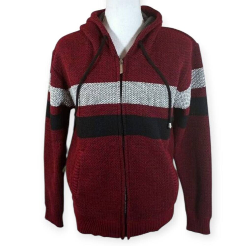 RED, BLACK, & GRAY MENS SWEATER HOODIE SZ.S/M EUC.